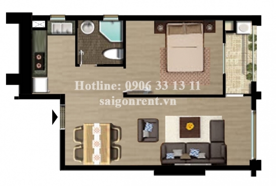 Apartment 01 bedroom with balcony, living room for rent in Riverside building, Nguyen Huu Canh street, Binh Thanh district - 600 USD