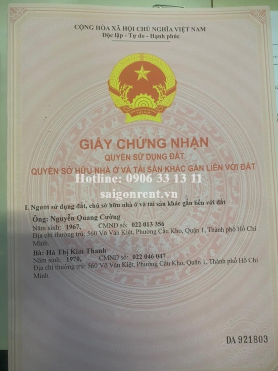 57-57A-55/2 Hồ Hảo Hớn, Phường Cô Giang, Quận 1- 1 Hầm + 7 Tầng, DT Khuôn Viên Đất : 198.5m2 (7,94mx 25m), DTS: 1007,48m2 - Giá Bán : 115 Tỷ