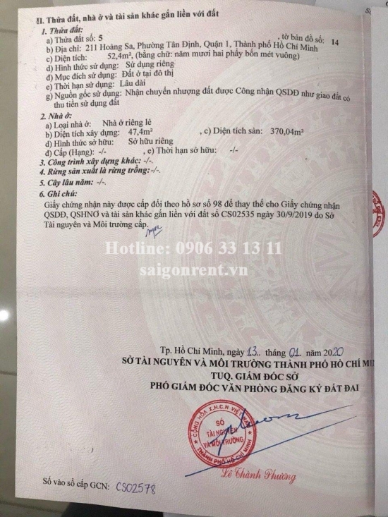 211 Hoàng Sa P. Tân Định, Q.1 - 1 Hầm + 9 Tầng - 39,5 Tỷ 