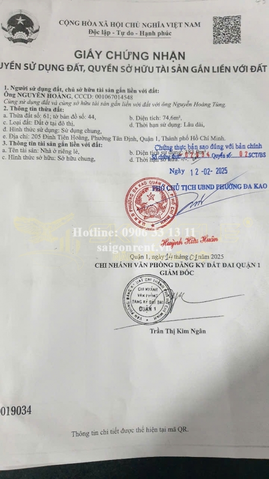 Bán nhà 205 Đinh Tiên Hoàng, Phường Tân Định, Quận 1, diện tích 74 m², giá bán 38 tỷ