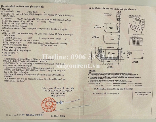 Bán nhà 112 Trần Quốc Thảo, phường Võ Thị Sáu, Quận 3, diện tích 412,09m2, giá bán 330 tỷ
