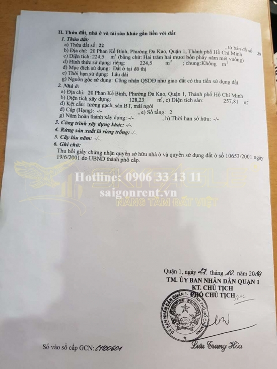 Bán nhà 20 Phan Kế Bính, Phường Đa Kao, Quận 1, diện tích 224,5m2, giá bán 140 tỷ