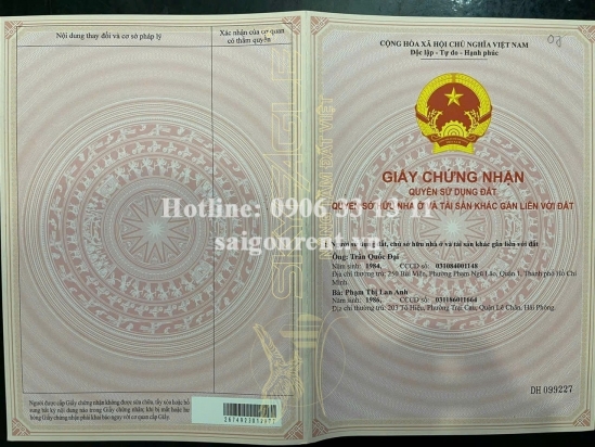 Bán nhà 15B Trần Khánh Dư, phườngTân Định, Quận 1,diện tích 110m², giá bán 45 tỷ