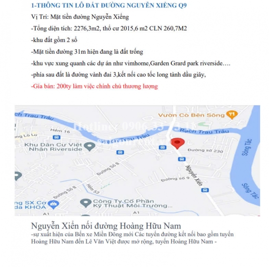 Bán đất 230 Nguyễn Xiển, Phường Long Thạnh Mỹ, Quận 9, diện tích 2276,3m2, giá bán 200 tỷ