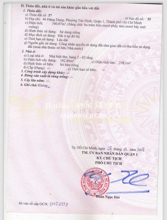 Bán nhà 46 Đặng Dung, phường Tân Định, Quận 1, diện tích 340,87m2, giá bán 170 tỷ