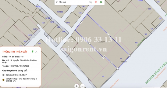 Bán nhà 14 Nguyễn Đình Chiểu, phường Đa Kao, Quận 1, diện tích 230,53m2, giá bán 170 tỷ