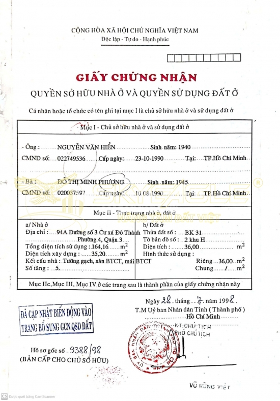 Bán nhà 12 đường Số 3, Cư Xá Đô Thành, phường 4, Quận 3, diện tích 36 m²,giá bán 22,2 tỷ