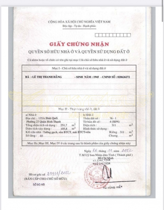 Bán nhà 135A Bình Quới, phường 27, Quận Bình Thạnh, diện tích 311m2, giá bán 98 tỷ