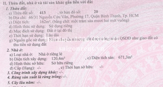 Bán nhà 46/31 Nguyễn Cửu Vân, phường 17, Quận Bình Thạnh, diện tích 162m2, giá bán 50 tỷ