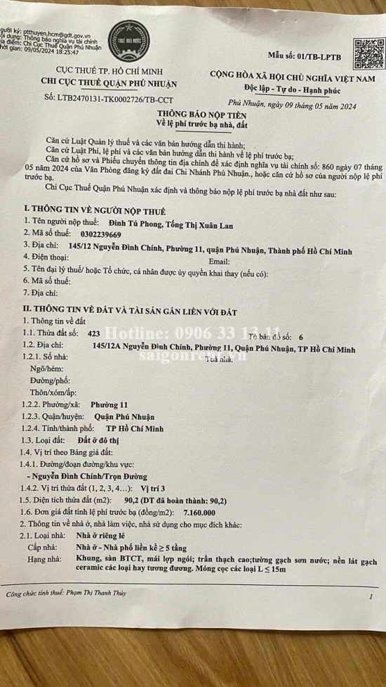 Bán nhà 145/12 Nguyễn Đình Chính 