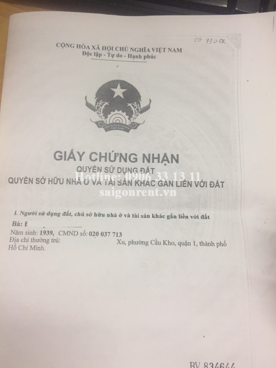Bán nhà 35/11/28 Trần Đình Xu, phường Cầu Kho, Quận 1, diện tích 39,6m2, giá bán 6,5 tỷ