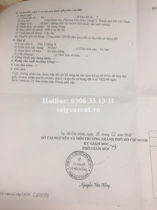 Bán nhà 35/11/28 Trần Đình Xu, phường Cầu Kho, Quận 1, diện tích 39,6m2, giá bán 6,5 tỷ