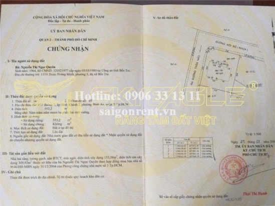 Bán nhà 61P đường số 2, phường An Khánh, Quận 2, diện tích 553,2m2, giá bán 118 tỷ