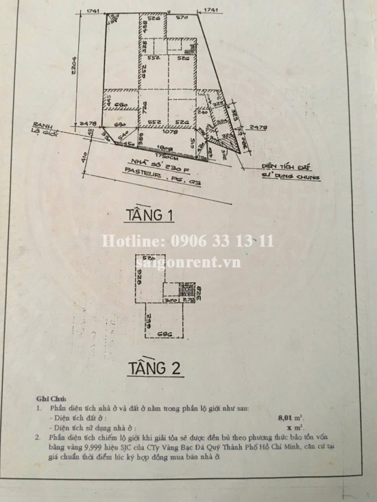 Bán nhà 230/17 Pasteur, phường Vỏ Thị Sáu, Quận 3, diện tích 558,71m2, Giá Bán 170 Tỷ 