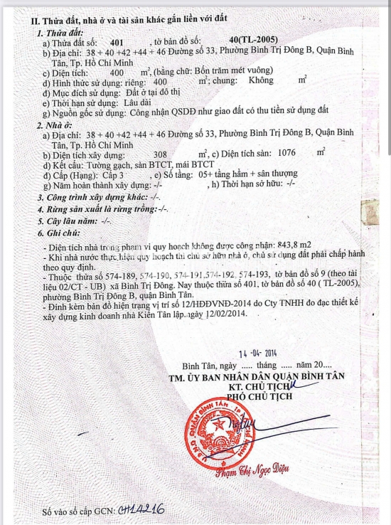 Bán nhà 38+40+42+44+46 đường số 33, phường Bình Trưng Đông B, Quận Bình Tân, diện tích 400m2, giá bán 72 tỷ