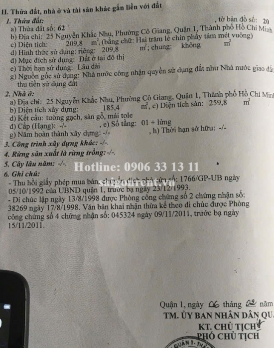 Bán nhà 25-27 Nguyễn Khắc Nhu, phường Cô Giang, Quận 1, diện tích 290,3m2, giá bán 185 tỷ 