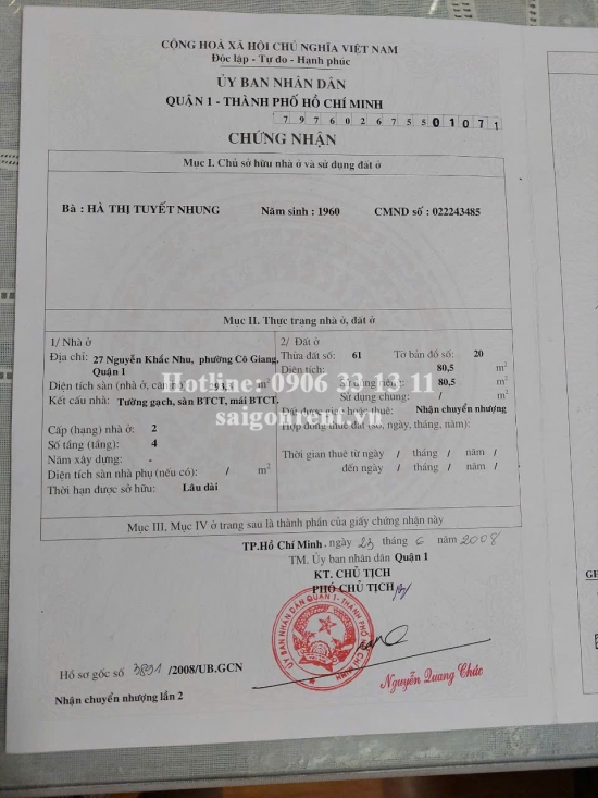 Bán nhà 25-27 Nguyễn Khắc Nhu, phường Cô Giang, Quận 1, diện tích 290,3m2, giá bán 185 tỷ 