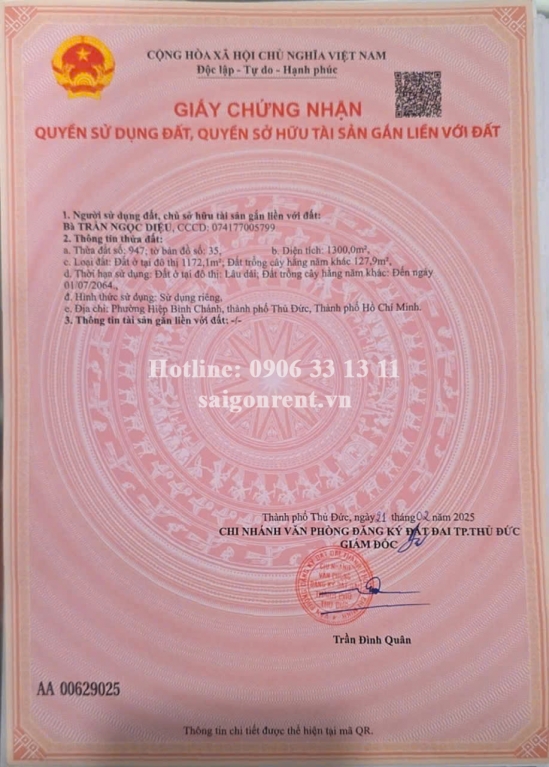 Bán đất 1056 Phạm Văn Đồng, phường Hiệp Bình Chánh, Quận Thủ Đức, diện tích 1300m2, giá bán 185 tỷ