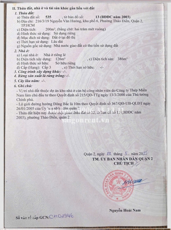 Bán nhà 216/3/19 Nguyễn Văn Hưởng, phường Thảo Điền, Quận 2, diện tích 200m2, giá bán 72 tỷ