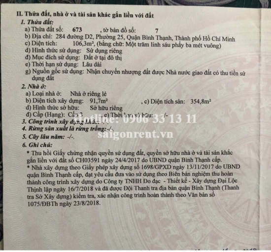 Bán nhà 284-286 Nguyễn Gia Trí, phường 25, Quận Bình Thạnh, diện tích 186,3m2, giá bán 61 tỷ