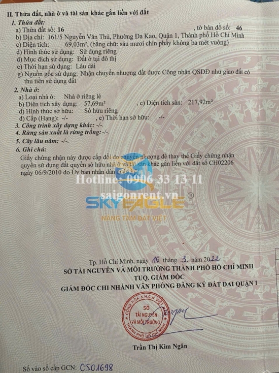Bán nhà 9 Cây Điệp, phường Đa Kao, Quận 1, diện tích 69,03m2, giá bán 29,5 tỷ