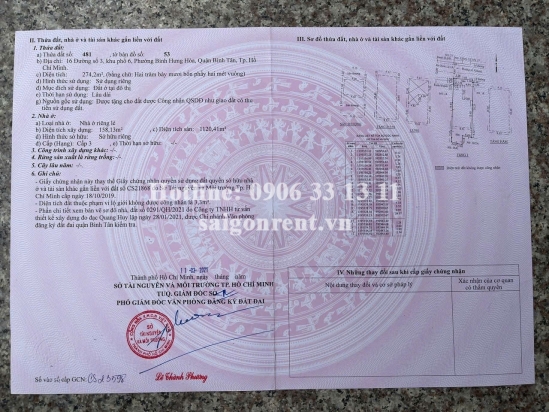 Bán nhà 16 đường số 3, phường Bình Hưng Hoà, Quận Bình Tân, diện tích 274,2m2, giá bán 35 tỷ