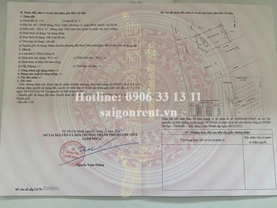 Bán nhà 179/68 Đặng Thuỳ Trâm Đặng Thuỳ Trâm, phường 13, Quận Bình Thạnh, diện tích 183,6 m2, giá bán 35 tỷ