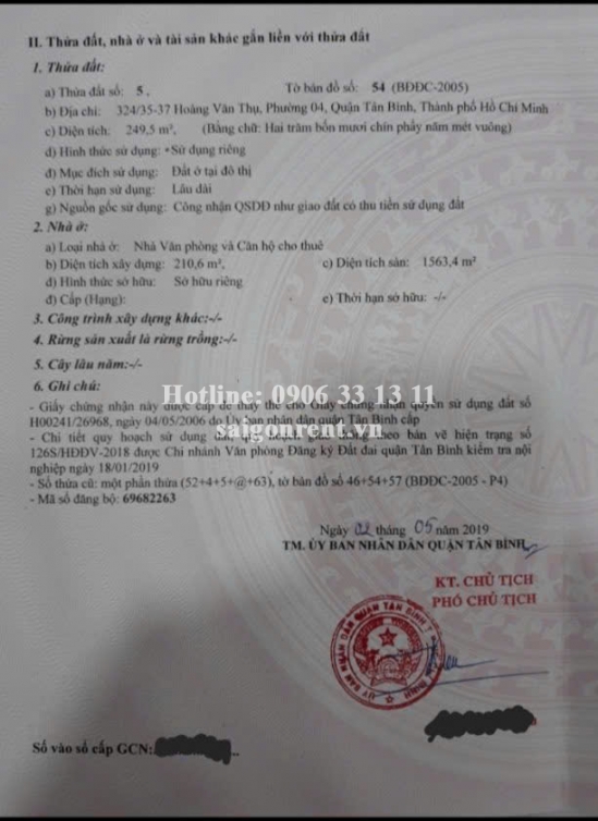 Bán nhà 325/35-37 Hoàng Văn Thụ, phường 4, Quận Tân Bình, diện tích 249,5m2, giá bán 70 tỷ
