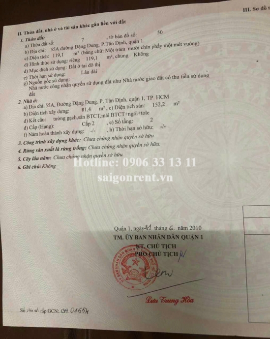 Bán nhà 55A Đặng Dung, phường Tân Định, Quận 1, diện tích 119,1m2, giá bán 55 tỷ