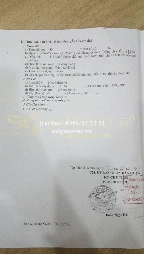 Bán nhà 454-456 Võ Văn Kiệt, phường Cô Giang, Quận 1, diện tích 177,74m², giá bán 120 tỷ