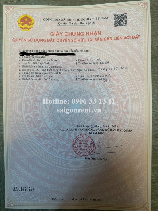 Bán nhà 25/38/1 Tôn Thất Tùng, phường Phạm Ngũ Lão, Quận 1, diện tích 121,1m2, giá bán 24,5 tỷ