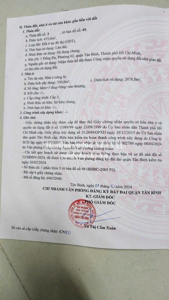 Bán nhà 1 Đống Đa, phường 2, Quận Tân Bình, diện tích 475m2, giá bán 230 Tỷ