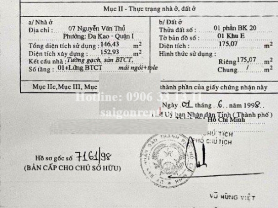 Bán nhà 7 Nguyễn Văn Thủ, Phường Đa Kao, Quận 1, diện tích 175,07m2, giá bán 165 tỷ