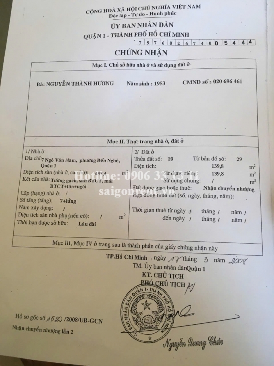 Bán nhà 7 Ngô Văn Năm, phường Bến Nghé, Quận 1, diện tích 139.8m2, giá bán 125 tỷ
