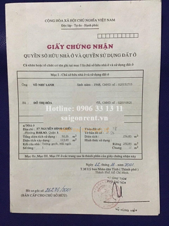 Bán nhà 37 Nguyễn Đình Chiểu, phường Đa Kao, Quận 1, diện tích 256,83m2, giá bán 300 tỷ