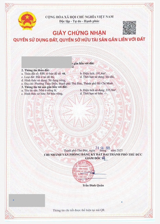Bán nhà 11/2A Nguyễn Ư Dĩ, phường Thảo Điền, Quận 2, diện tích 191.4 m², giá bán 55 tỷ