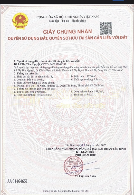 Bán nhà 180 Bùi Thị Xuân, phường 03, Quận Tân Bình, diện tích 1577m2, giá bán 350 tỷ