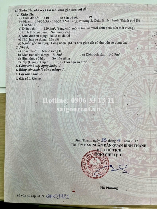 Bán nhà 146/37/3A-146/37/5 Vũ Tùng, phường 2, Quận Bình Thạnh, diện tích 129,6m2, giá bán 29 tỷ