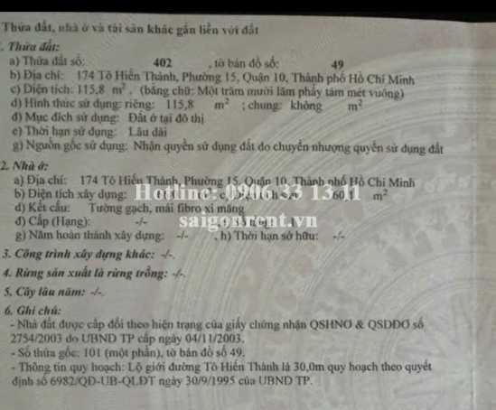 Bán nhà 174 Tô Hiến Thành, Quận 10, diện tích 115,8m2, giá bán 35 Tỷ