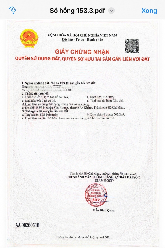 Bán biệt thự 153/3 Nguyễn Văn Hưởng, phường An Khánh, diện tích 305m2, giá 120 tỷ
